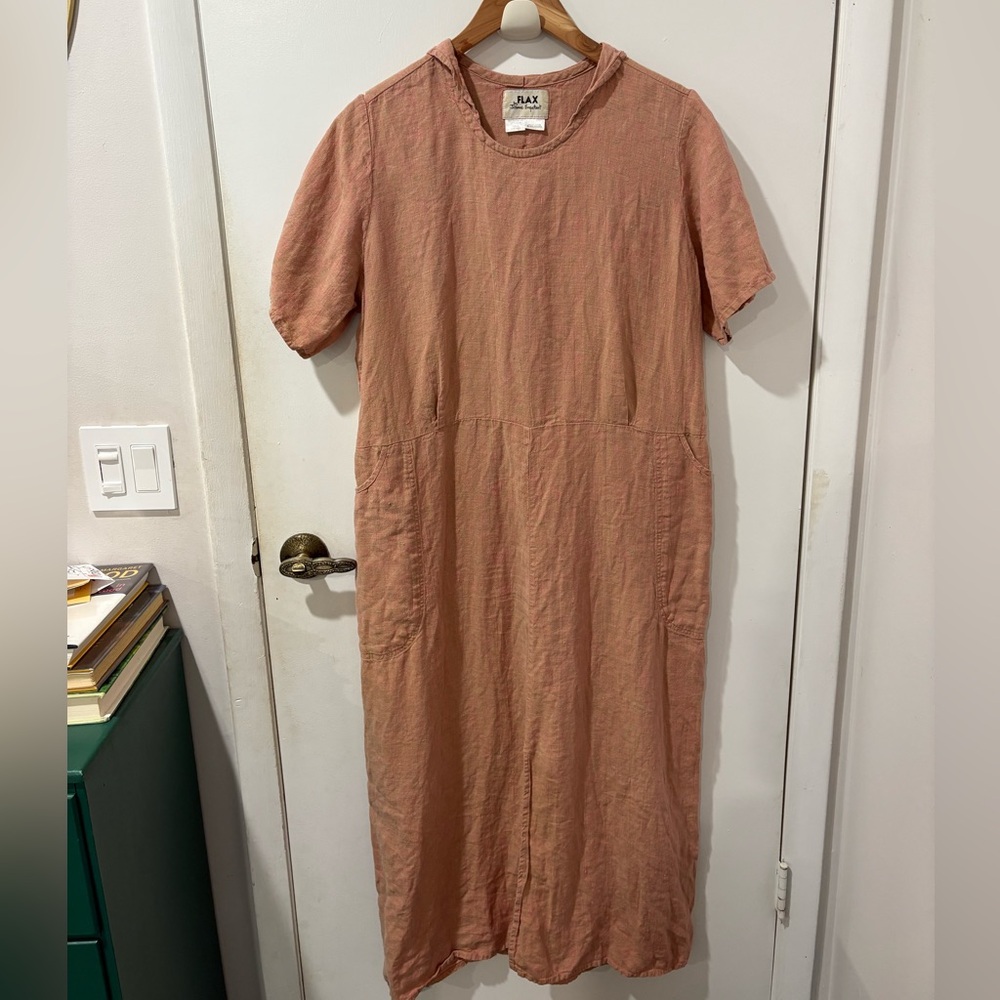 FLAX by Jeanne Engelhart Small 100% Linen Maxi Dress Pink Vintage